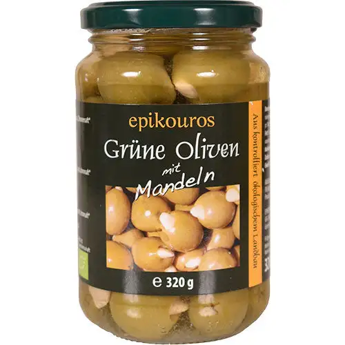 Oliven Grønne Med Mandler Græsk Økologisk | 320 gr