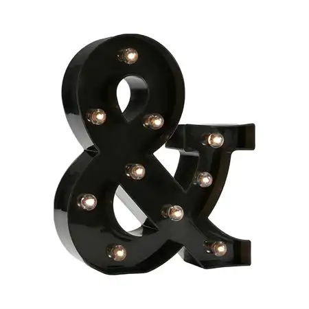 Bogstavlampe - Sort LED-bogstav i Plast - & (U)