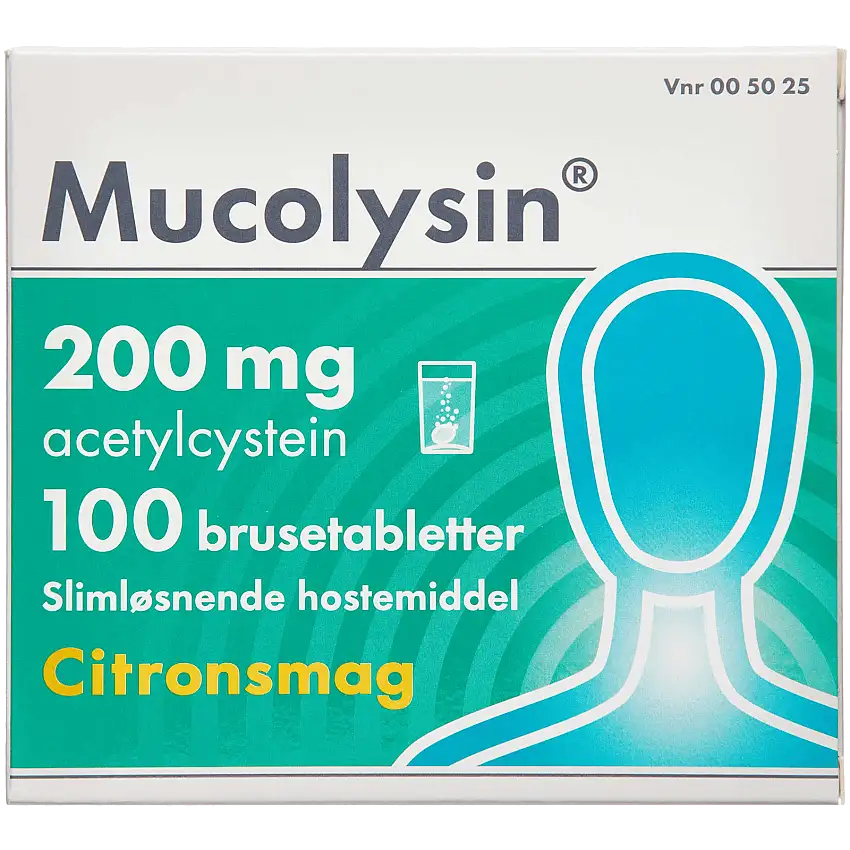 Mucolysin 200 mg Citronsmag (100 brusetabletter)