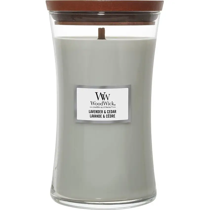 WoodWick Duftende stearinlys Lavender + Cedar Large Jar / 610 g