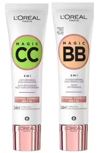 L'Oréal Paris Nude CC Cream Green Anti Redness & C'est Magic BB Cream 03 Light 2 x 30 ml