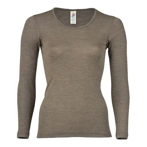 Langærmet Bluse, Uld/silke, Walnut | Str. 42/44