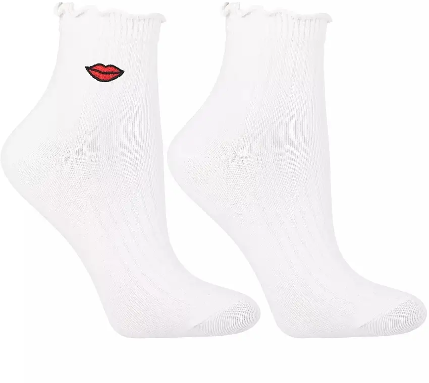 Dame bomuldsstrømper med broderi, CSL200-955, hvide med læber 47442272