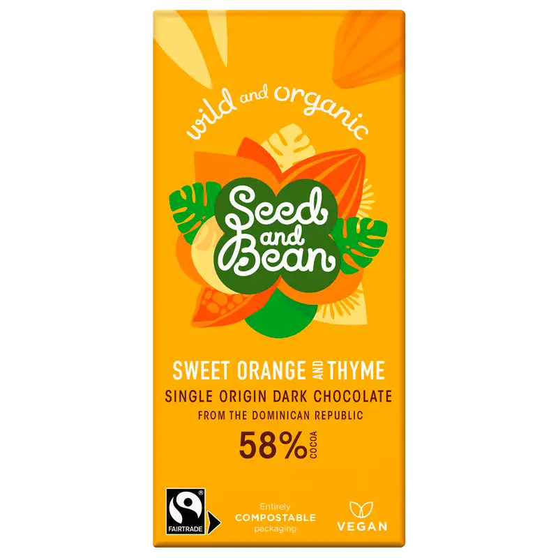 Seed & Bean Mørk Chokolade 58% Sød Appelsin & Timian Ø (85 g)