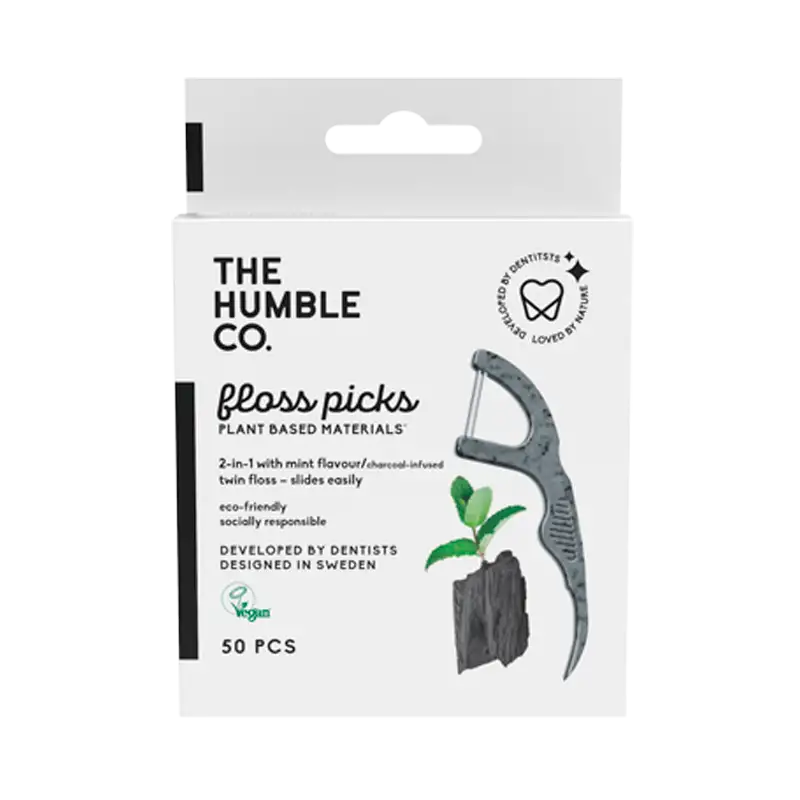The Humble Co. Dental Floss Picks Charcoal (50 stk)