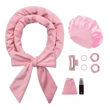 SOHO Heatless Curler Set med Hårband, Bonnet og Hårklemme - Pink