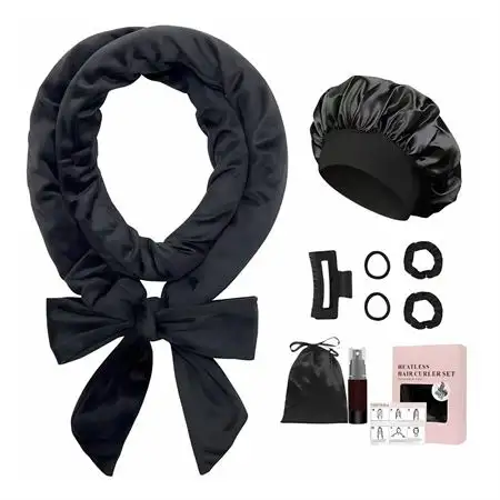SOHO Heatless Curler Set med Hårband, Bonnet og Hårklemme - Sort