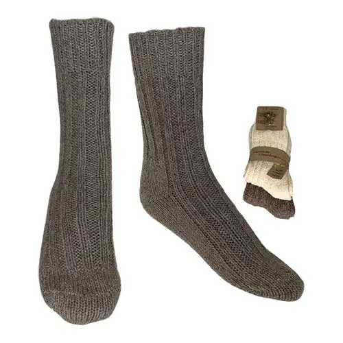 Alpaka Uldstrømper Hvid & Brun Tykke 2-pak | Str. 35/38