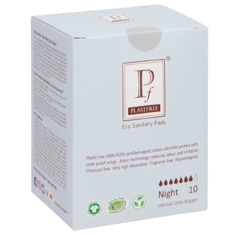 Plastfree 100% Organic Cotton & Plastic-free Night Pads (10 stk)