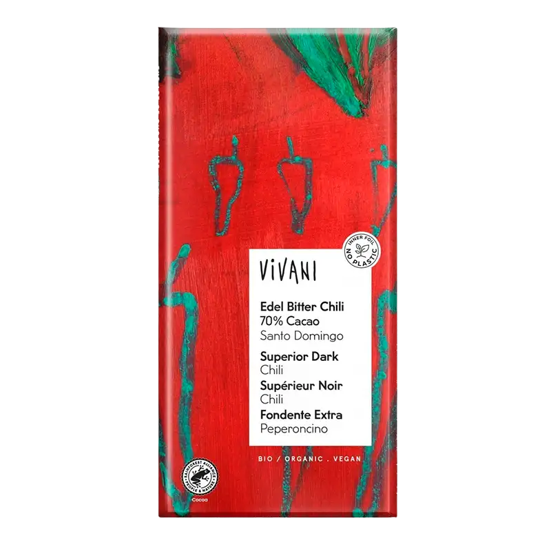 Vivani Ædelbitter Chokolade M. Chili Ø (100 gr)