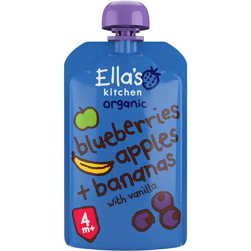 Ella’s Kitchen Babymos Blåbær, Æble, Banan, Vanilje 4 Mdr (120 g)