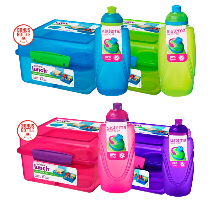 Sistema Lunch Cube Max + Bonus Bottle Ass. Farver (3 pak)