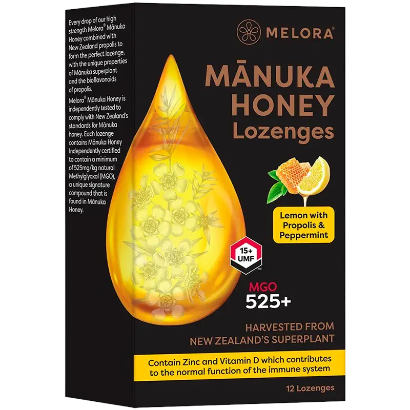 Melora Manuka Honey & Propolis Lozenges Lemon & Peppermint (12 stk)