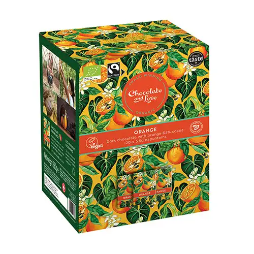 Orange Dispenser box, 120 x 5.5g chokolader. Ø