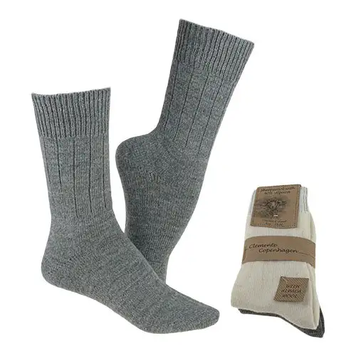 Alpaka Uldstrømper Hvid & Grå Tynde 2-pak | Str. 35/38