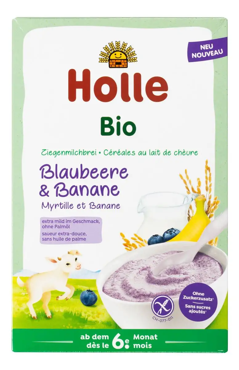 Holle Risgrød med gedemælk, blåbær og banan Ø - 200 g.