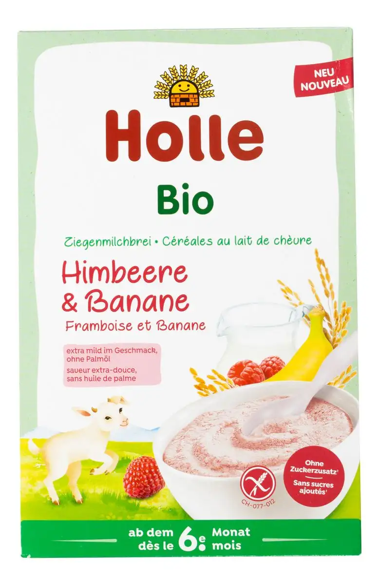 Holle Risgrød med gedemælk, hindbær og banan Ø - 200 g.