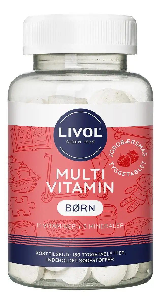 Livol Multivitamin Børn, Jordbær - 150 tyggetabl.