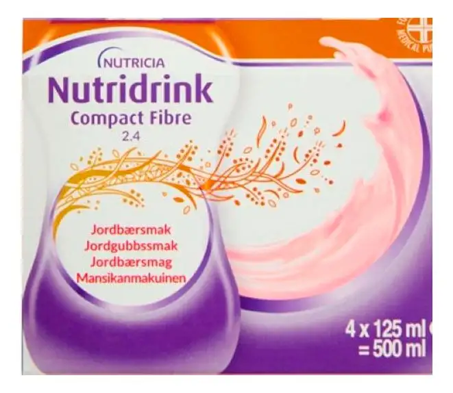 Nutridrink Compact Fibre Jordbær - 4 x 125 ml.