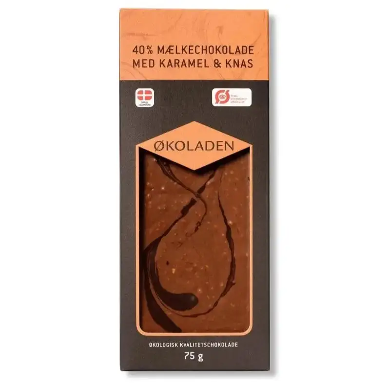 ØKOLADEN - ØKOLOGISK MÆLKECHOKOLADE - KARAMEL & KNAS - 75 g.