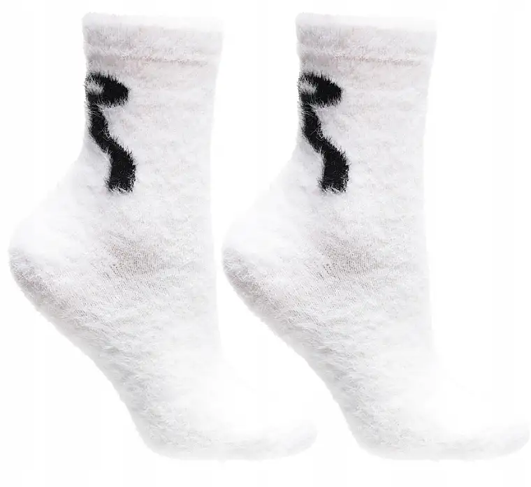 Lange dame sokker med pels, hvid-sorte 95688006