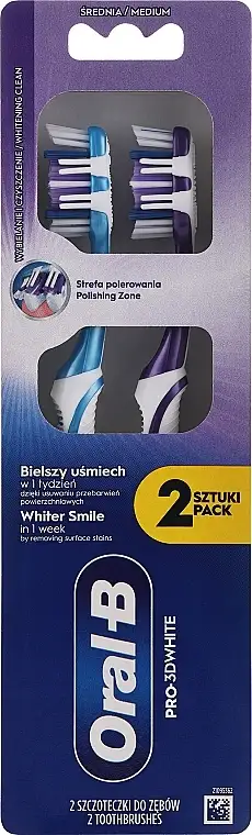 Sæt af mellemhårde tandbørster "Blegning", blå + lilla 22528867