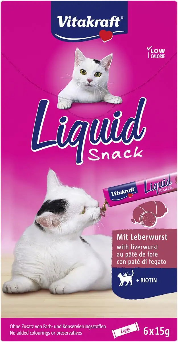Vitakraft Cat Liquid Snack med lever og Biotin - 6x15 g.